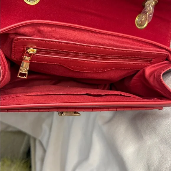 Badgley Mischka Vegan Leather Red Quilted Shoulder Bag - Picture 9 of 14